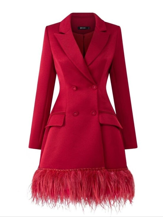 21SIX Dresses & Skirts - NWT 21SIX Red Rosa Taffeta Feather Blazer Dress Size XL